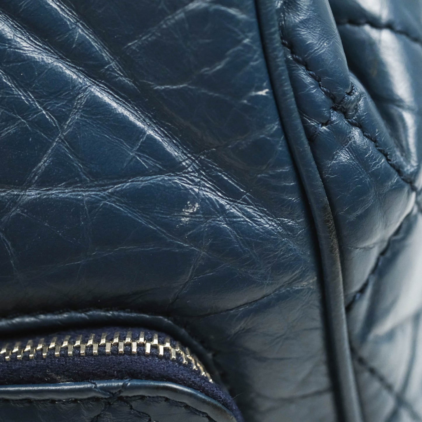 Chanel Drawstring Bucket Bag Dark Blue Aged Calfskin Silver Hardware