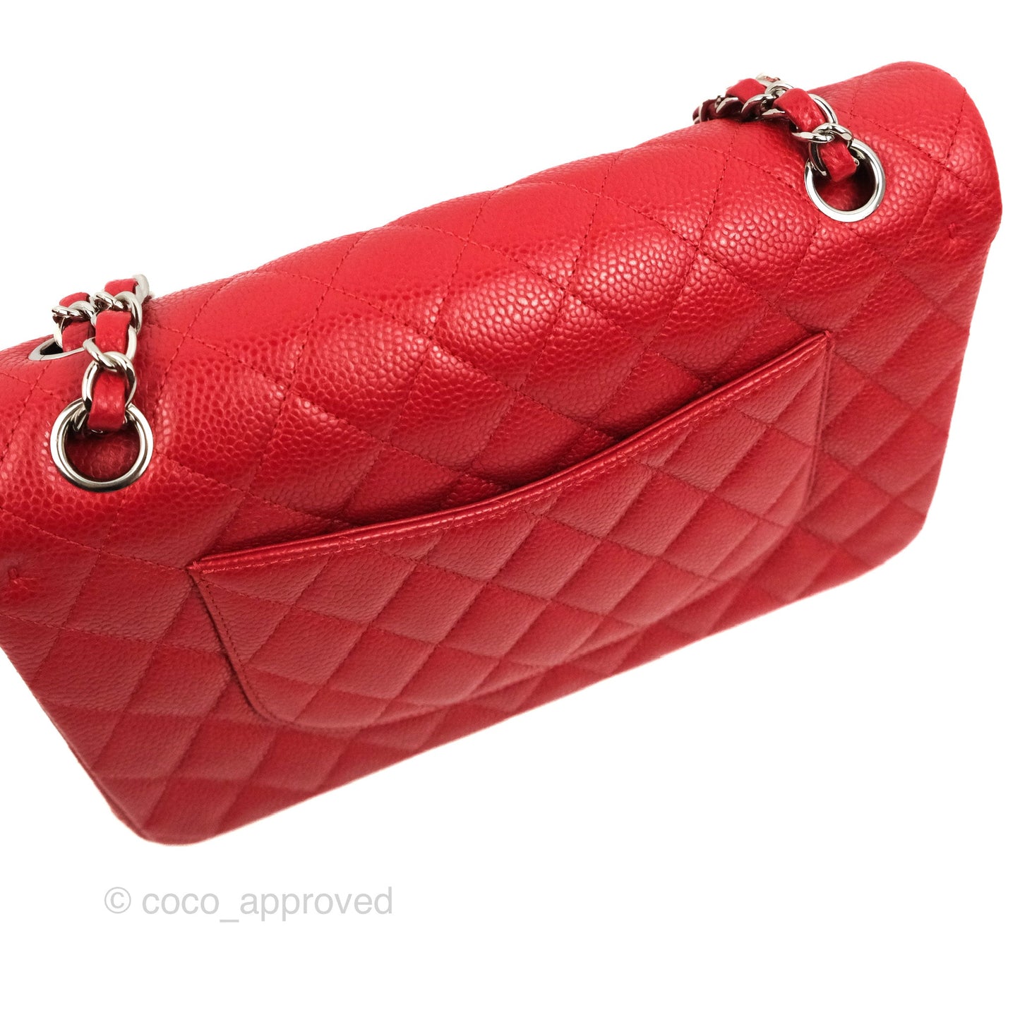 Chanel Classic M/L Medium Flap Quilted Red Caviar Silver Hardware