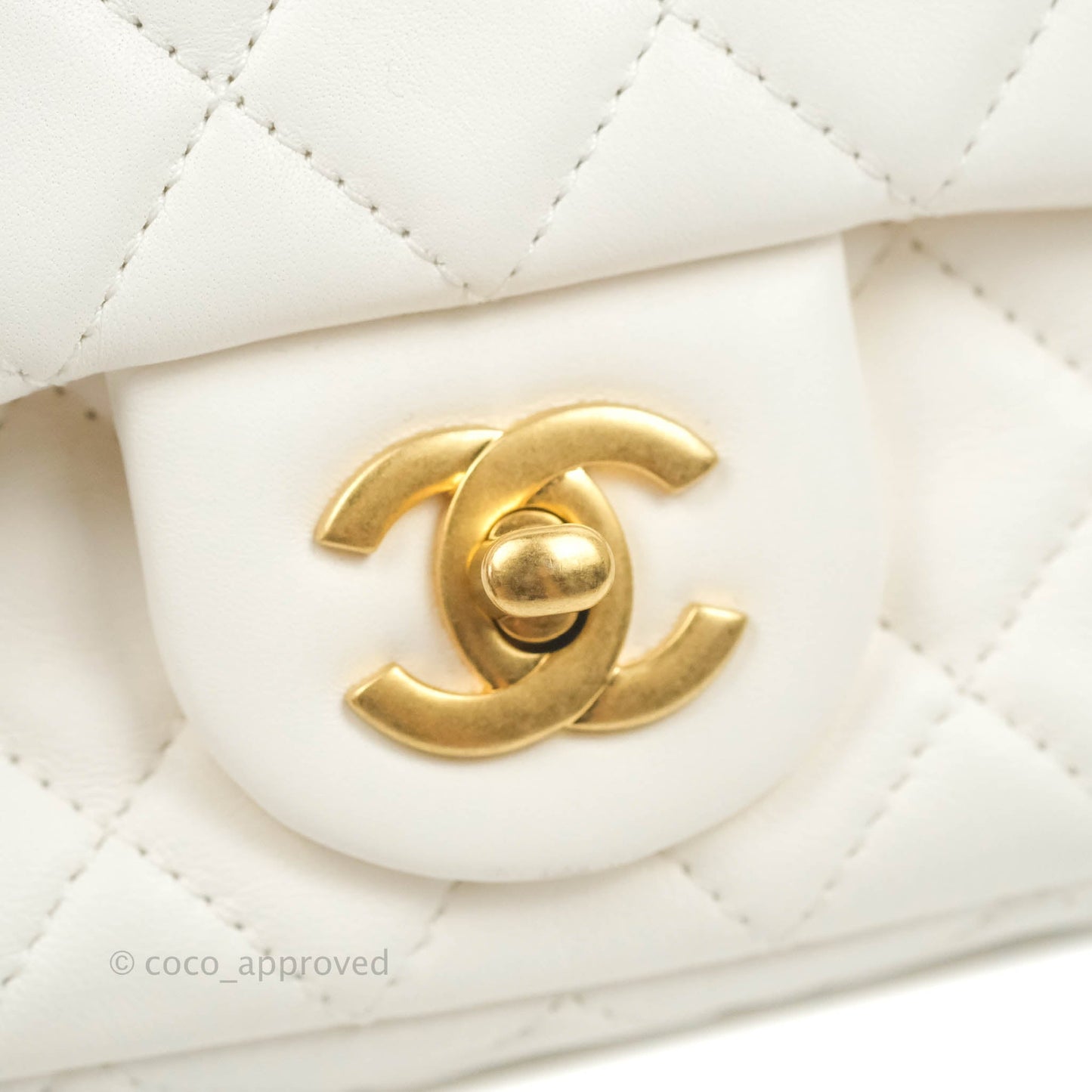 Chanel Mini Rectangular Pearl Crush Quilted White Lambskin Aged Gold Hardware