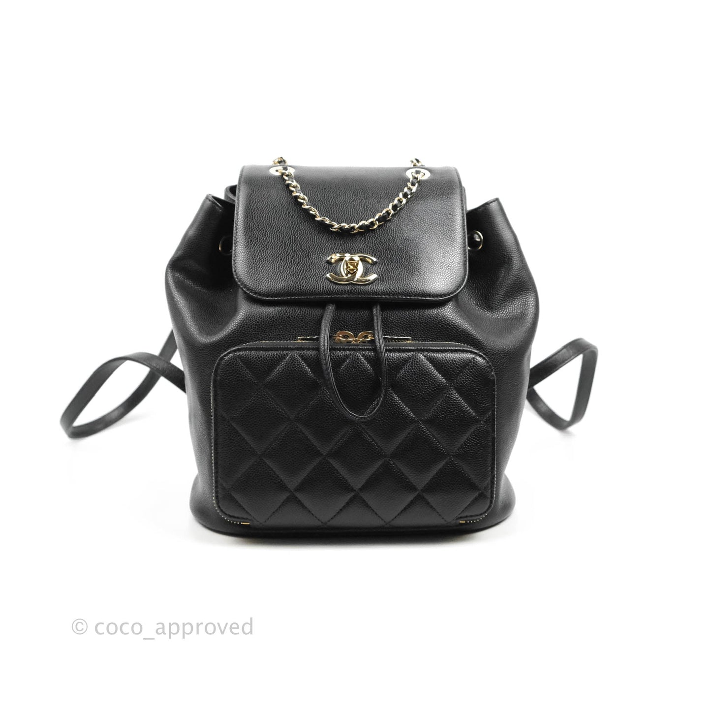 Chanel Quilted Business Affinity Backpack Black Caviar Light Gold Hardware
