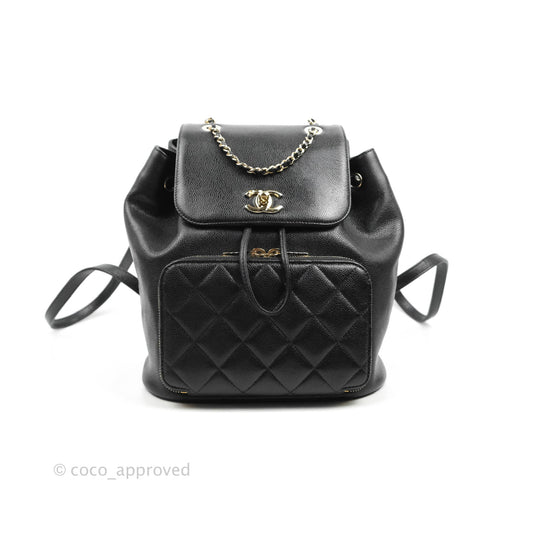 Chanel Quilted Business Affinity Backpack Black Caviar Light Gold Hardware
