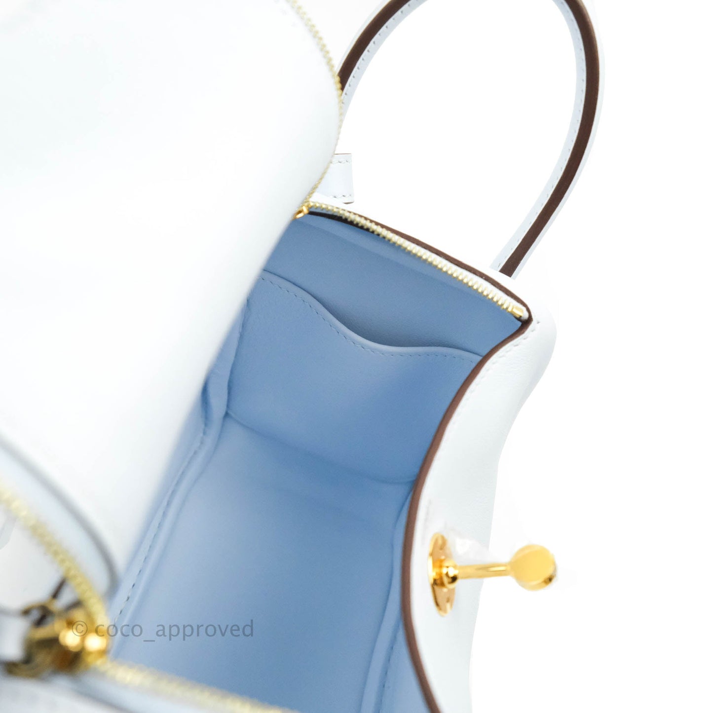 Hermès Mini Lindy 20 Blue Pale Swift Gold Hardware