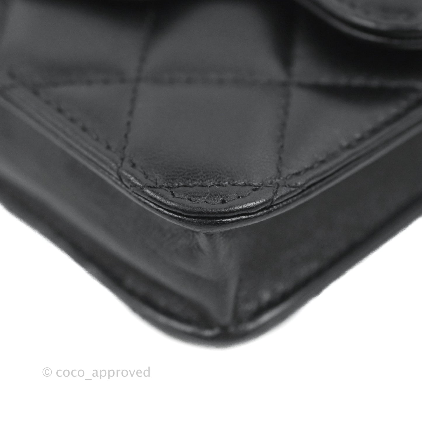 Chanel Mini Handle Flap Coin Purse With Chain Black Lambskin Gold Hardware