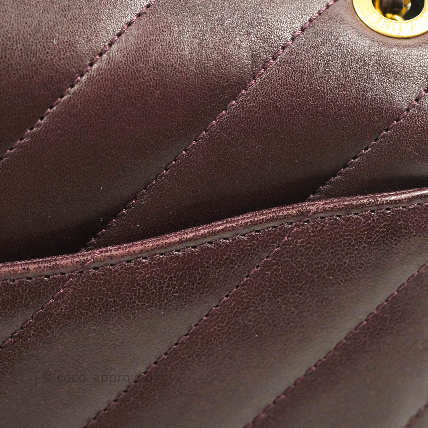 Chanel CC Signature Flap Bag Diagonal Burgundy Calfskin Aged Gold Hardware