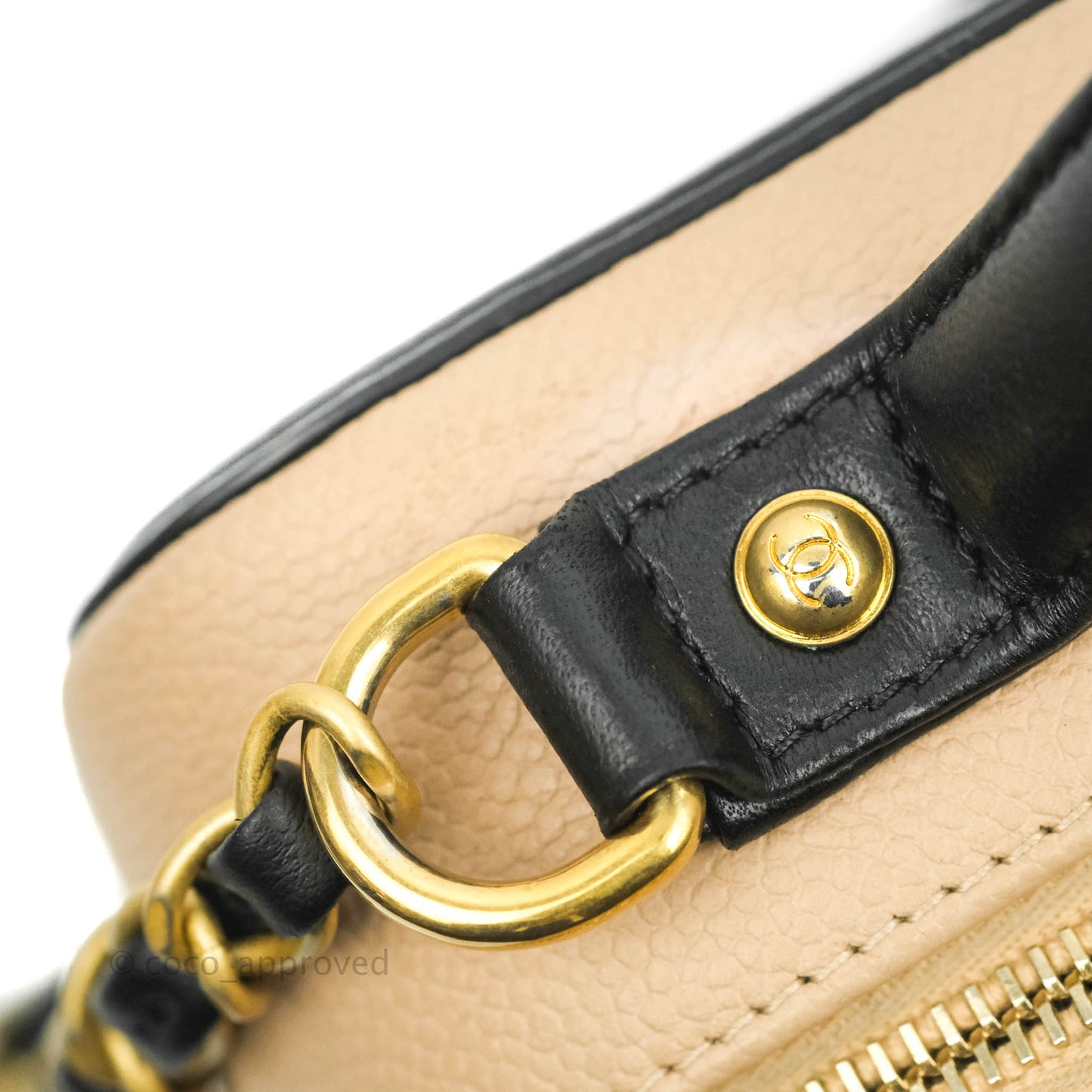 Chanel Quilted Medium CC Filigree Vanity Case Beige Caviar Gold Hardware