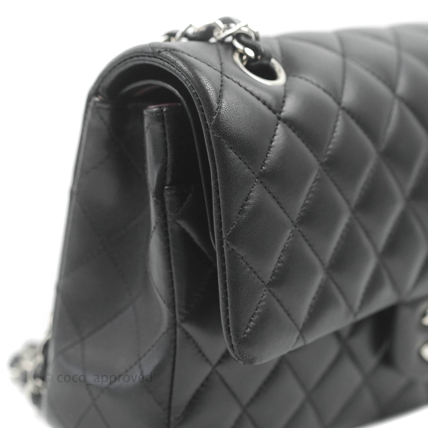 Chanel Classic M/L Medium Flap Quilted Black Lambskin Silver Hardware