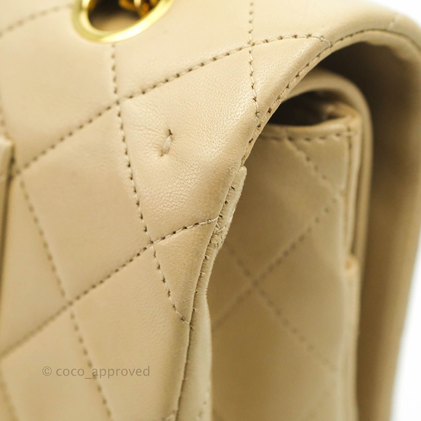 Chanel Vintage Classic M/L Medium Double Flap Bag Beige Lambskin 24K Gold Hardware
