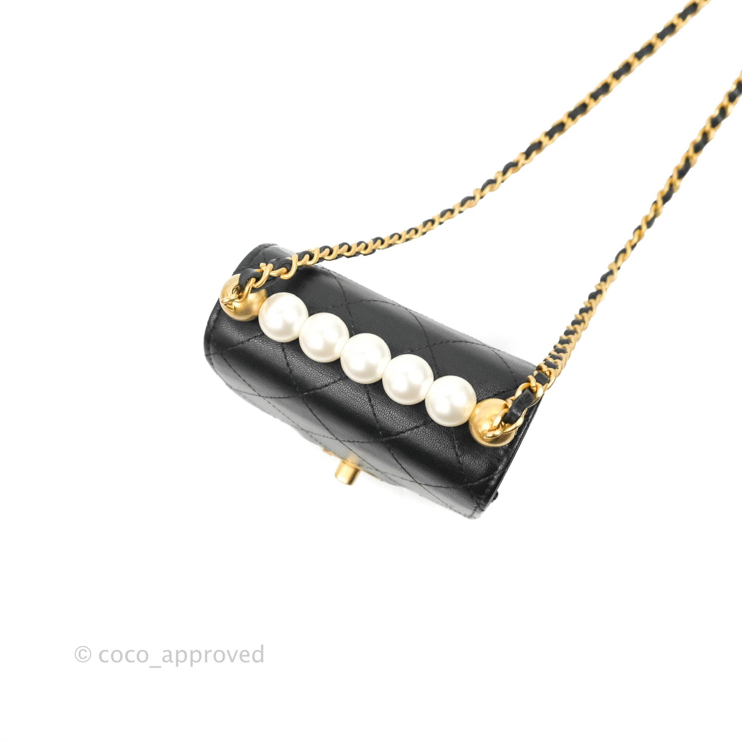 Chanel Mini Chic Pearls Flap Black Goatskin Gold Hardware