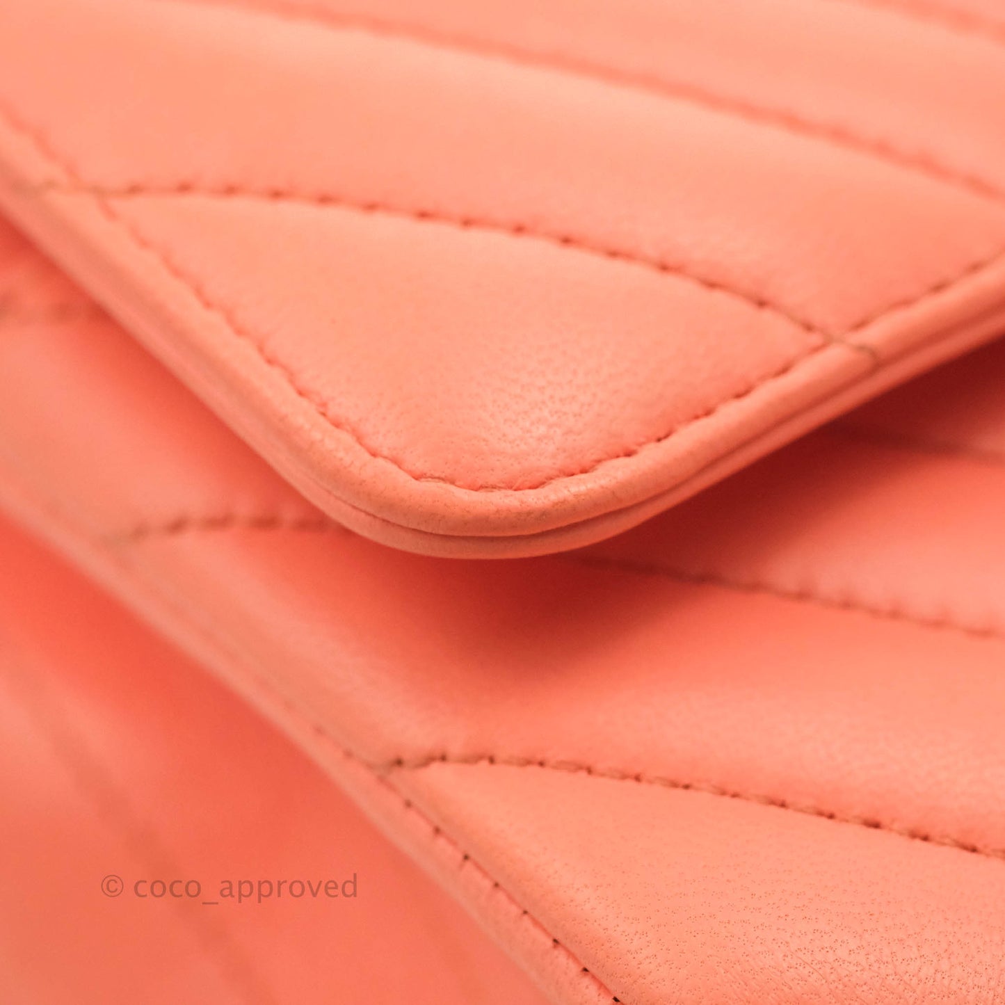 Chanel Classic M/L Medium Chevron Double Flap Coral Pink Lambskin Aged Gold Hardware
