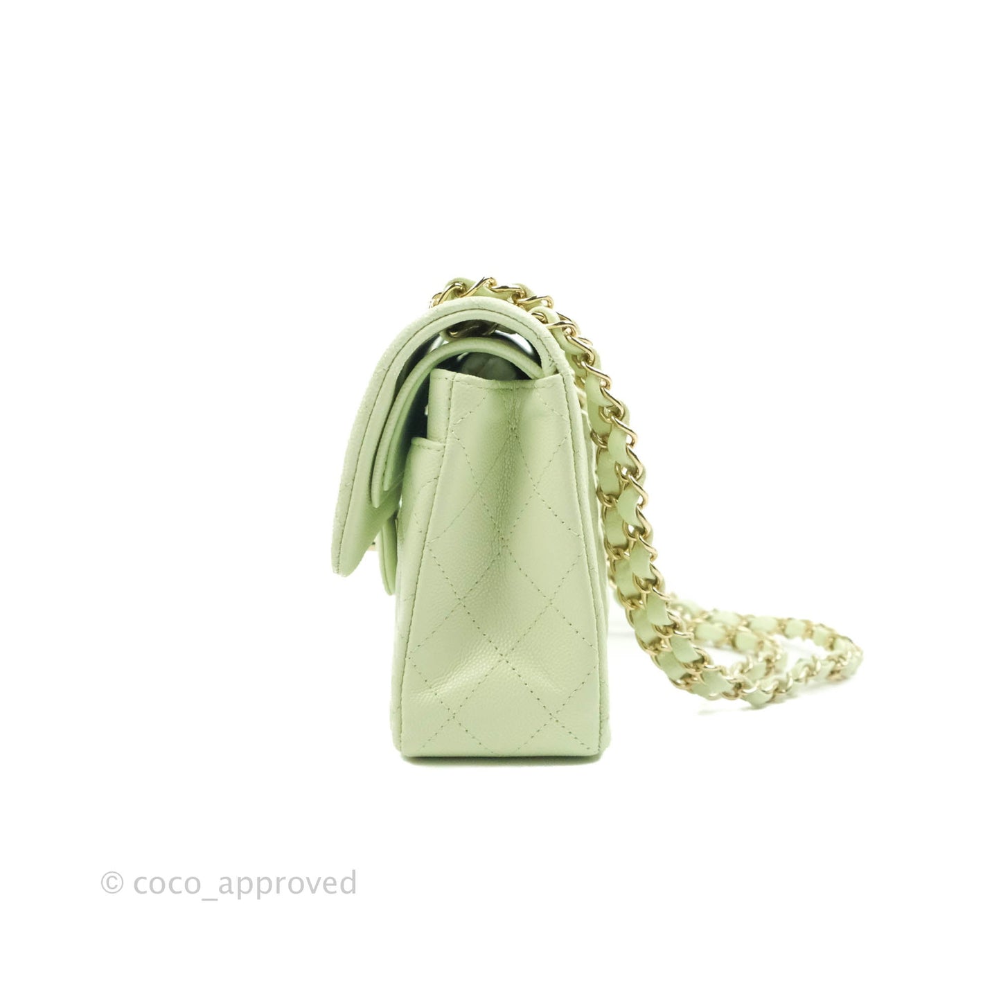 Chanel Small Classic Quilted Flap Pastel Green Caviar Gold Hardware