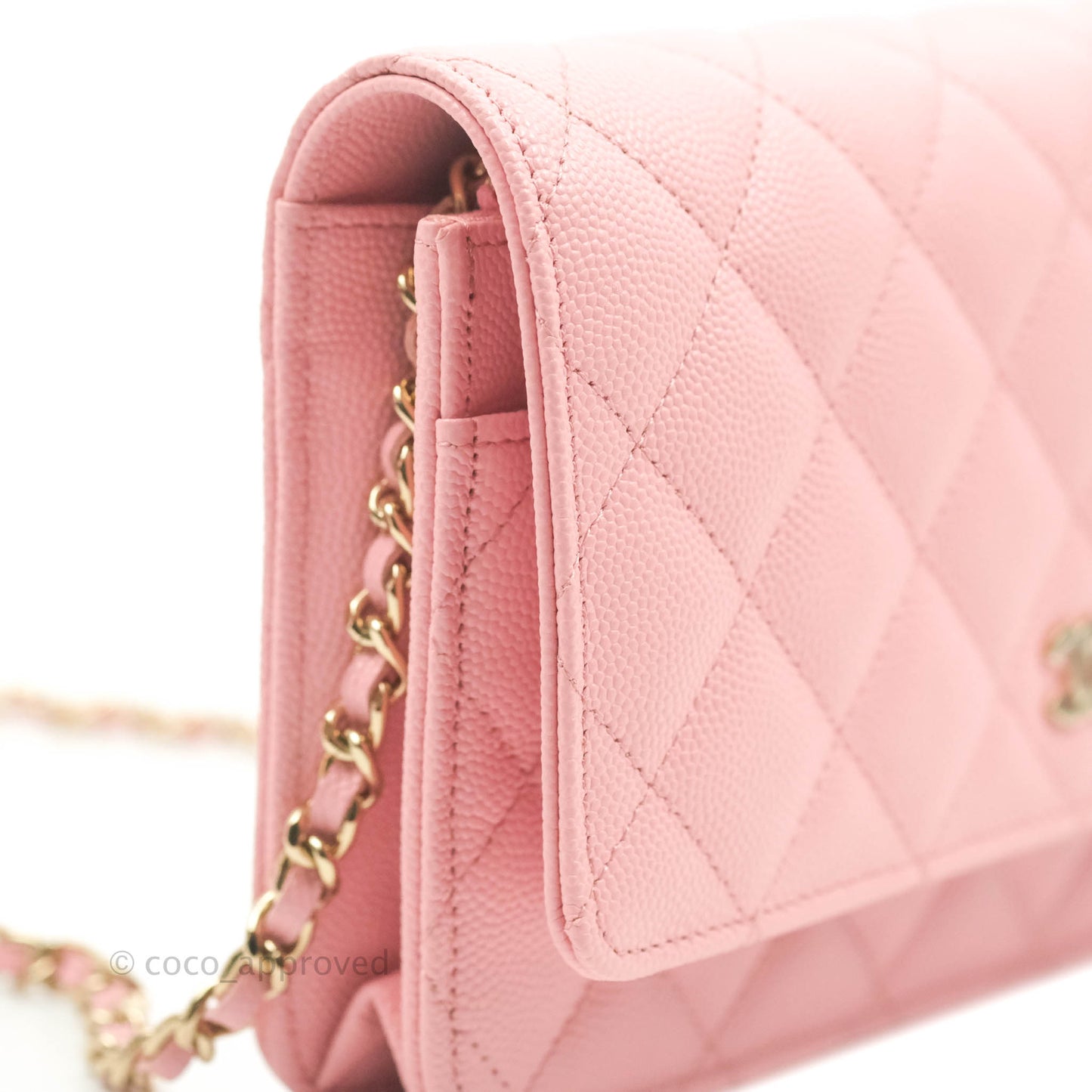 Chanel Quilted Wallet on Chain WOC Pink Caviar Gold Hardware 22S