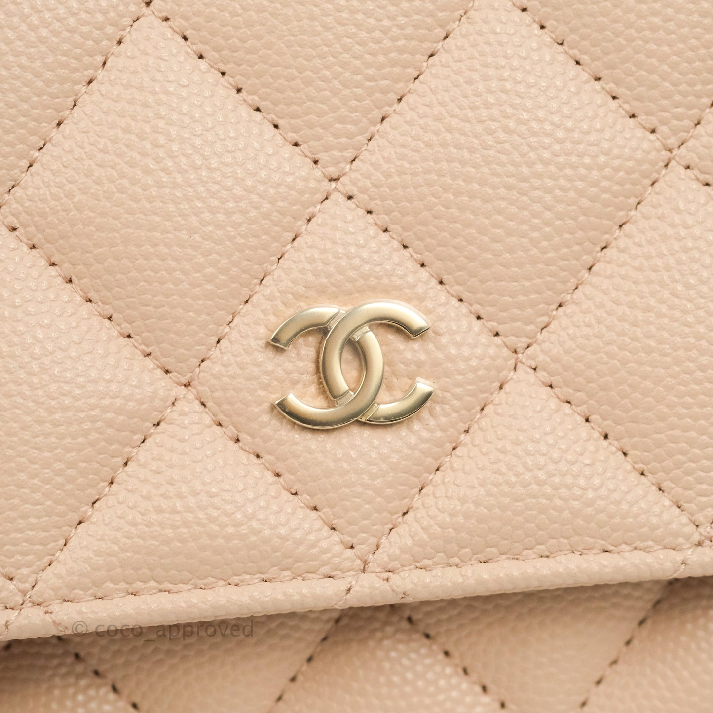 Chanel Quilted Classic Wallet on Chain WOC Light Beige Caviar Gold Hardware