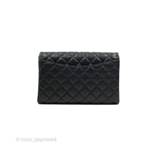 Chanel Quilted Clutch with Chain Black Caviar Silver Hardware