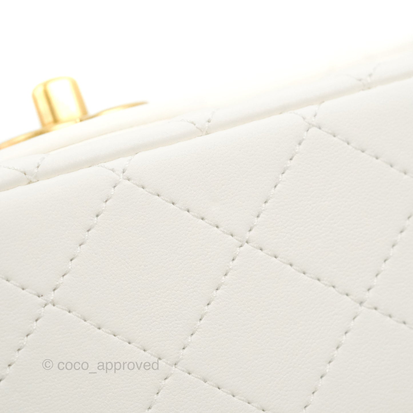 Chanel Mini Square Pearl Crush Quilted White Lambskin Aged Gold Hardware