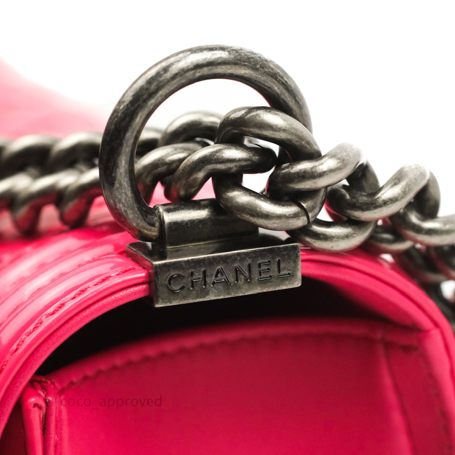 Chanel Quilted Medium Boy Bag Pink Patent Ruthenium Hardware