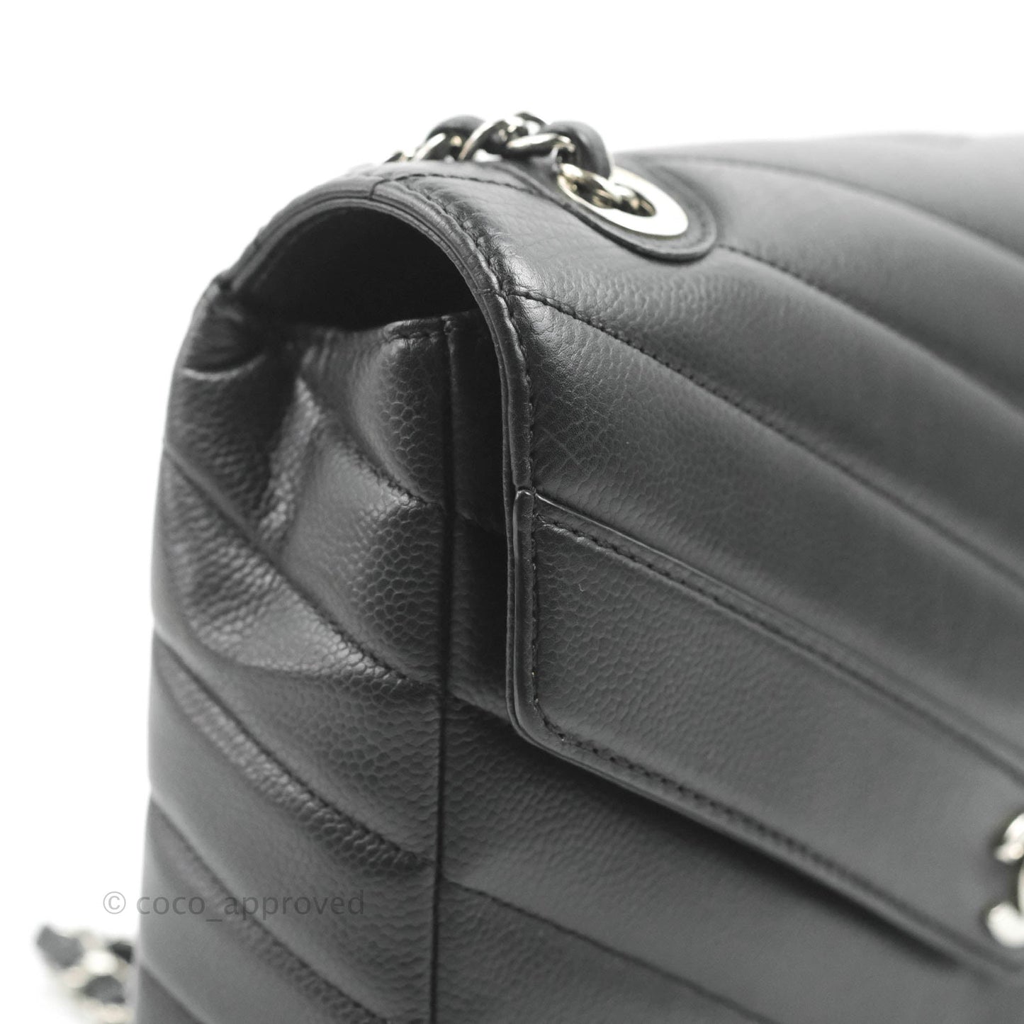 Chanel Medium Chevron Quilted Flap Black Grained Calfskin Silver Hardware