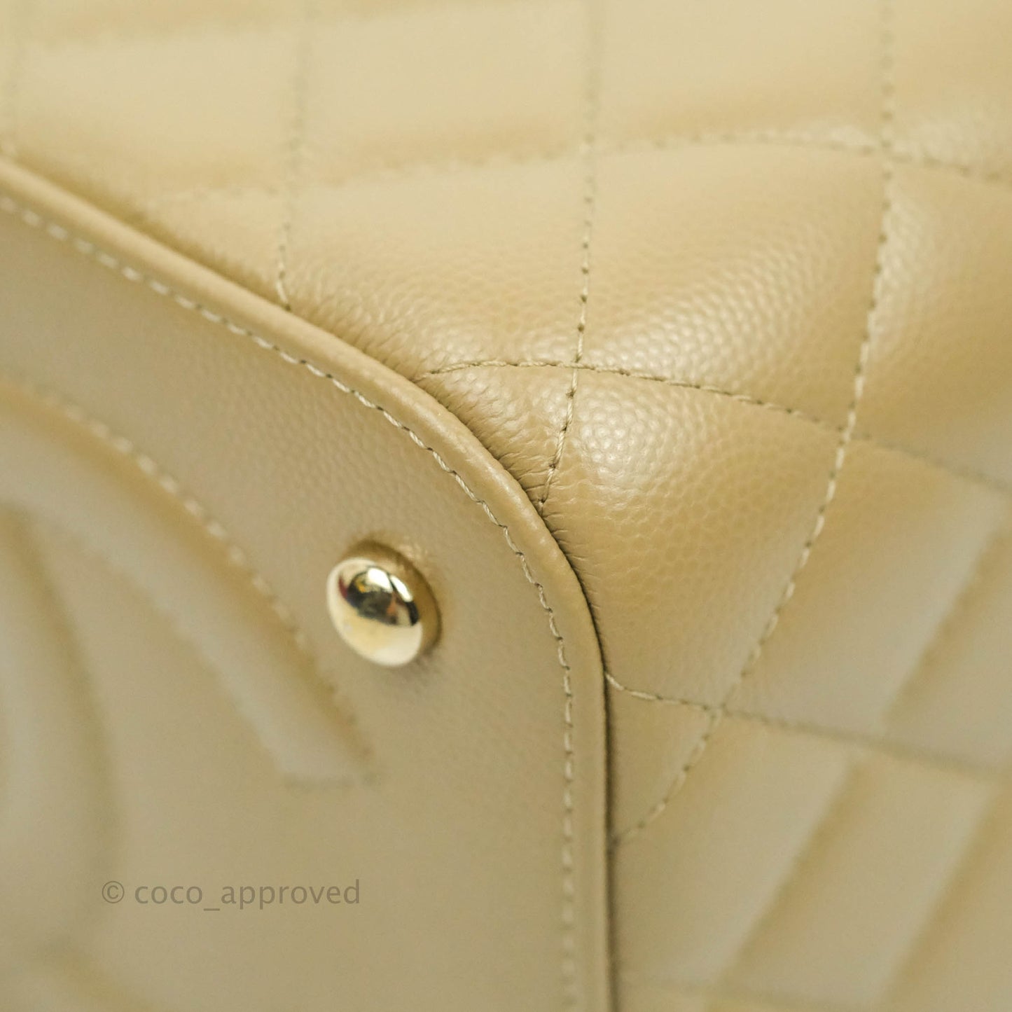 Chanel Small Quilted Top Handle Vanity Case Dark Beige Caviar Gold Hardware