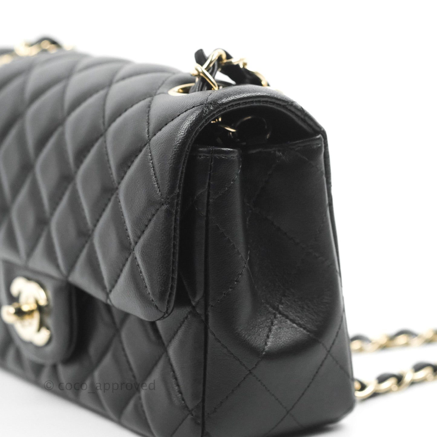 Chanel Quilted Mini Rectangular Flap Black Lambskin Light Gold Hardware