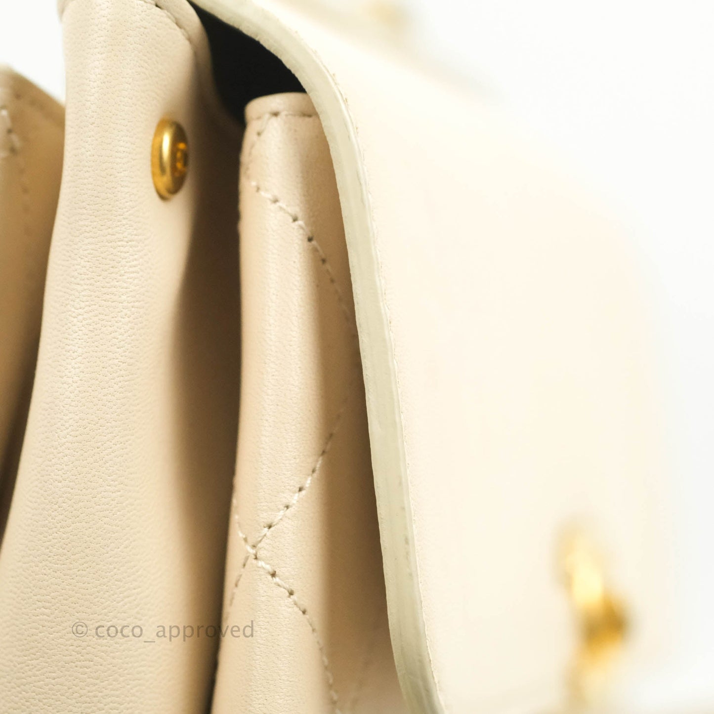 Chanel Small Flat Quilted Coco Luxe Flap Bag Light Beige Aged Gold Hardware