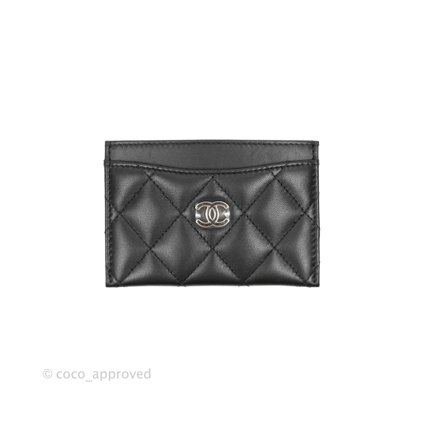 Chanel Glitter CC Card Holder Black Lambskin Silver Hardware