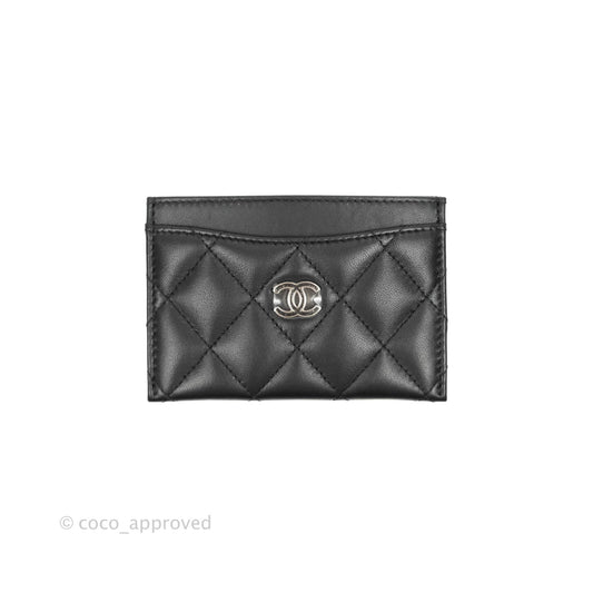 Chanel Glitter CC Card Holder Black Lambskin Silver Hardware