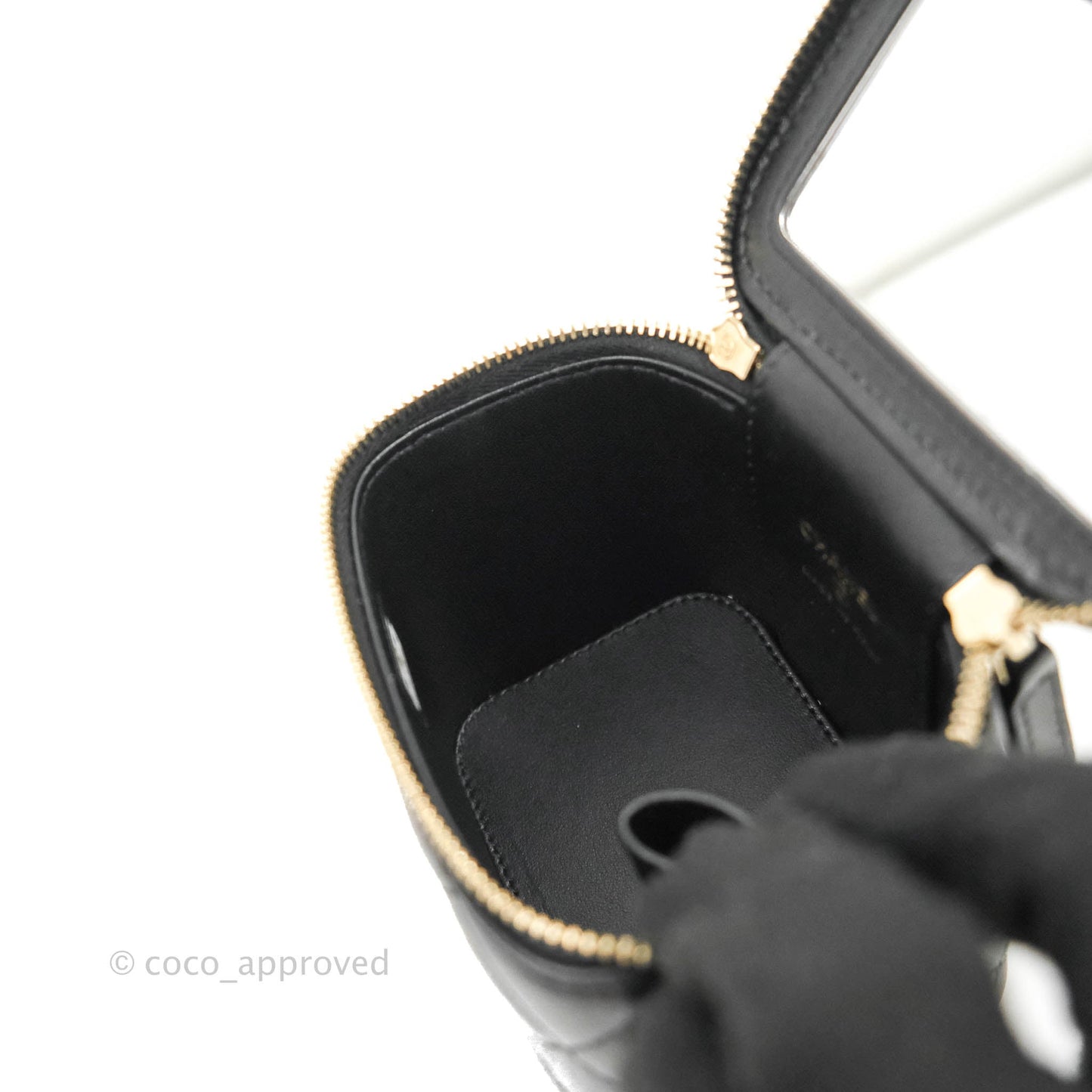 Chanel Mini Top Handle Vanity With Chain Black Lambskin Gold Hardware