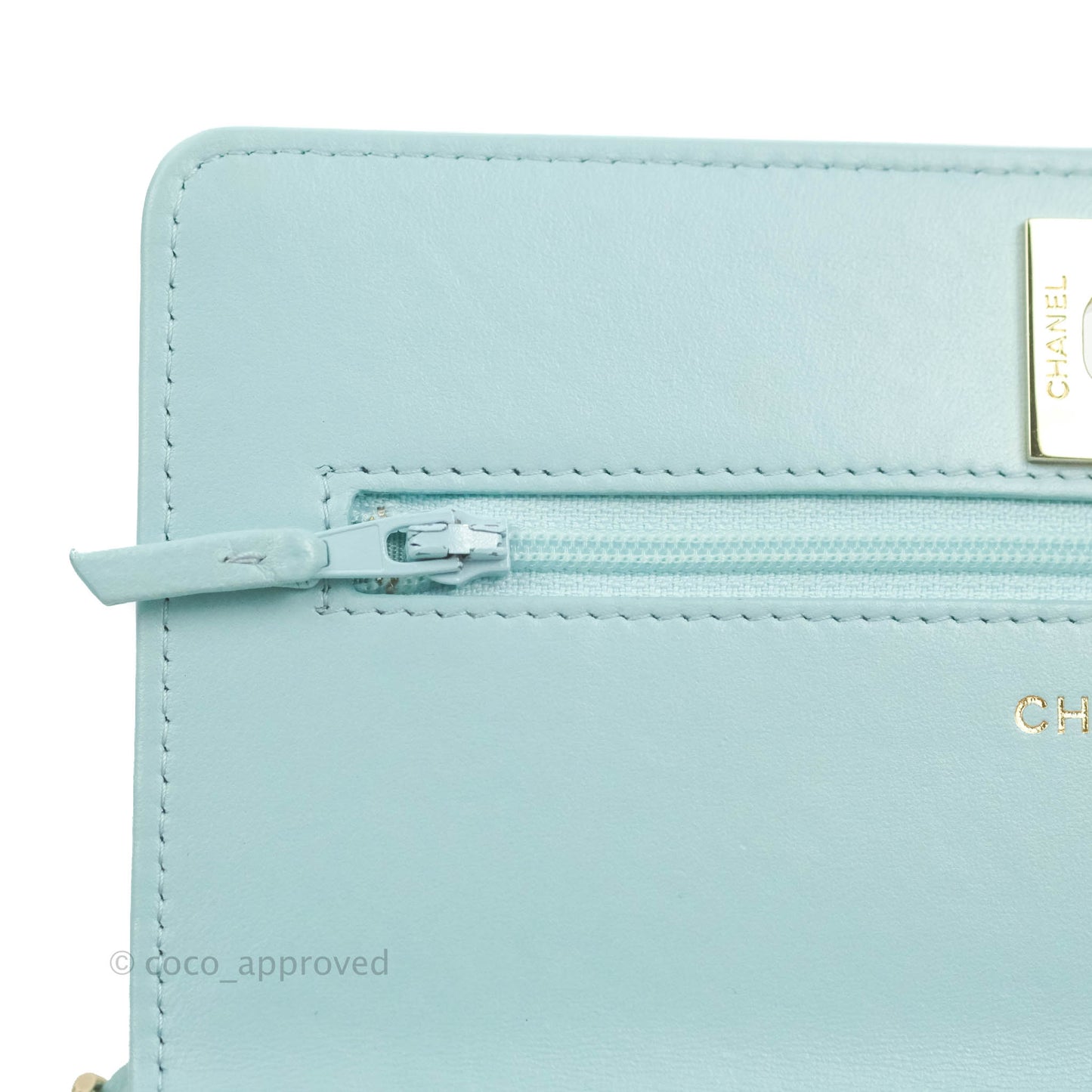 Chanel Trendy CC Quilted Wallet on Chain WOC Tiffany Blue Lambskin Gold Hardware
