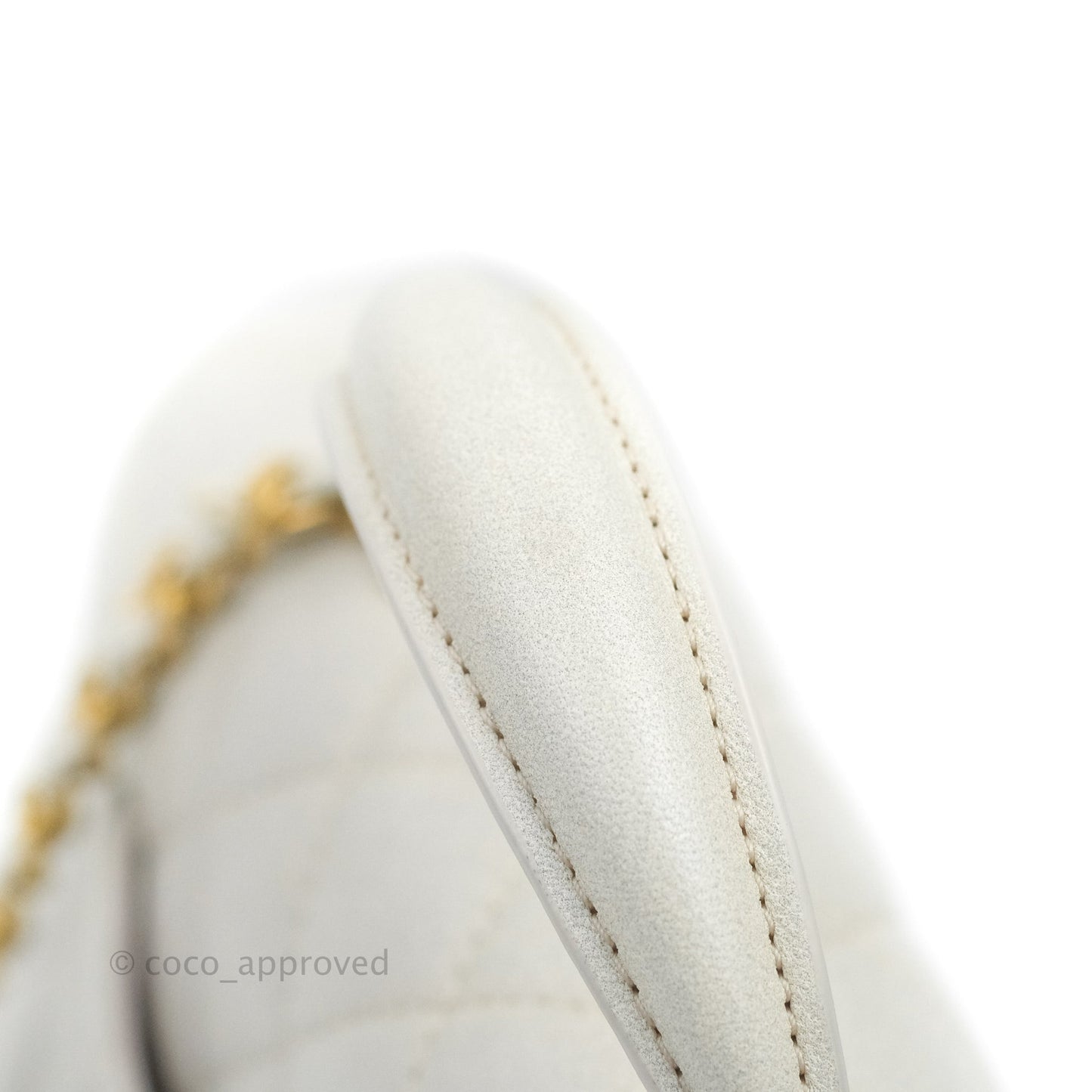 Chanel Top Handle Mini Rectangular Flap Bag Iridescent White Lambskin Aged Gold Hardware
