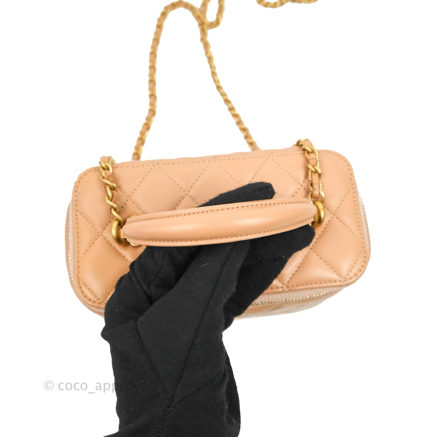 Chanel Vanity Rectangular Top Handle Beige Lambskin Aged Gold Hardware