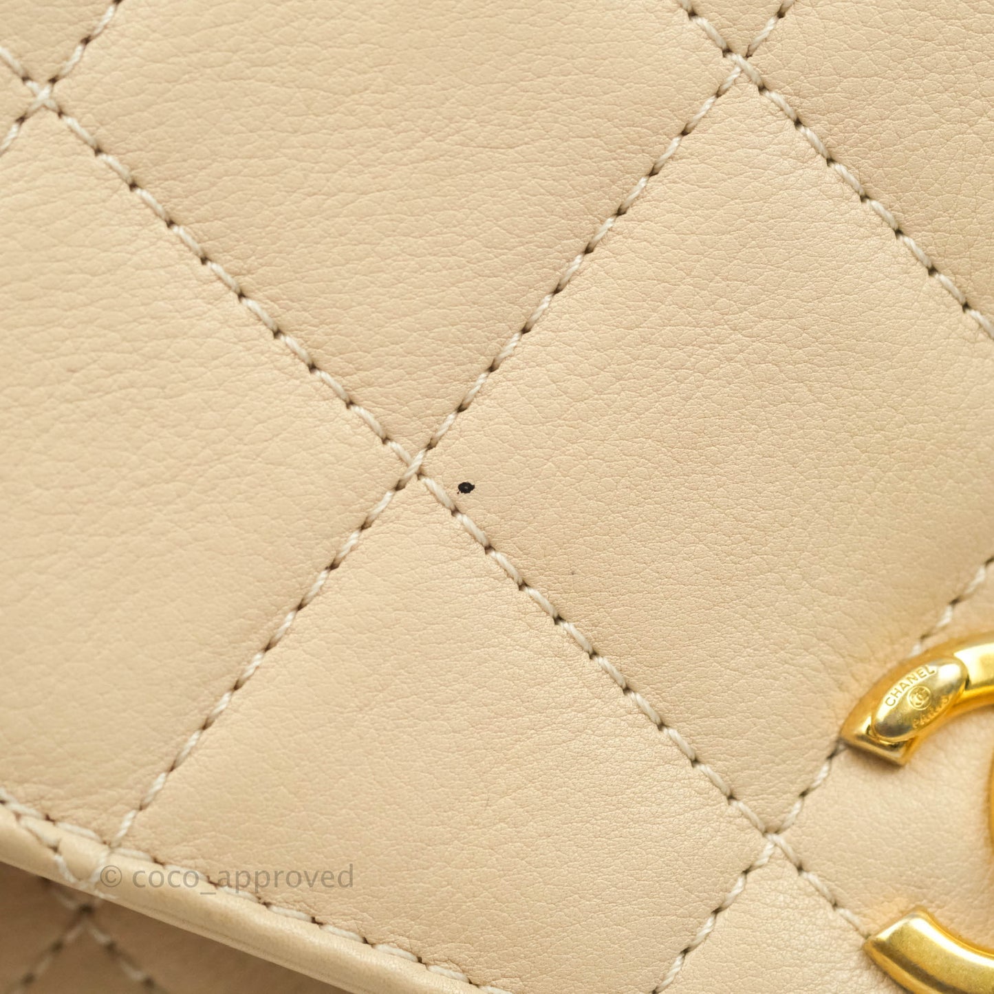 Chanel Small Gold Top Handle Bag Light Beige Lambskin Aged Gold Hardware