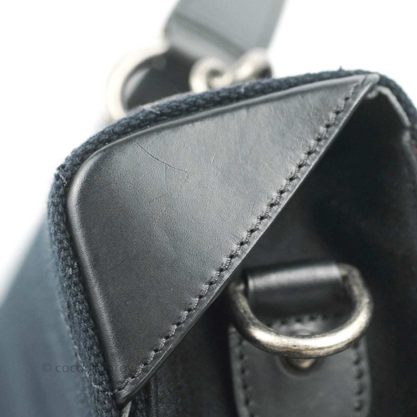 Chanel Quilted CC Top Handle with Chain Dark Navy Fabric Ruthenium Hardware 15P