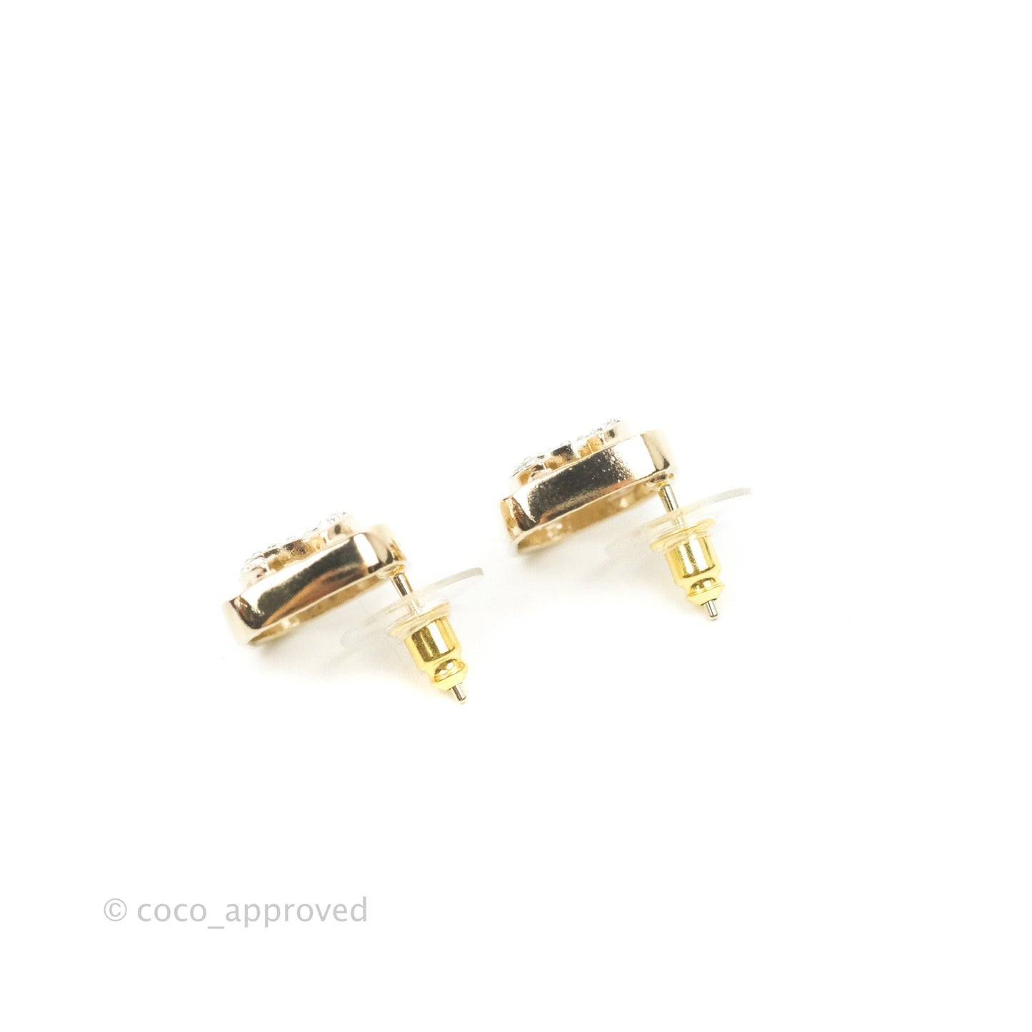 Chanel Square CC Crystal Earrings Gold Tone 23P