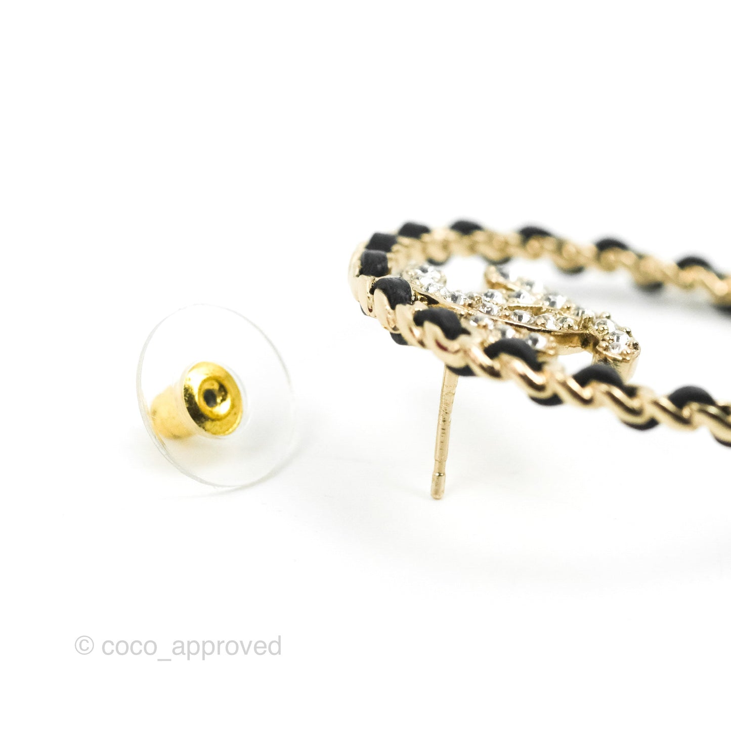 Chanel Woven Round Crystal CC Earrings Gold Tone 22B