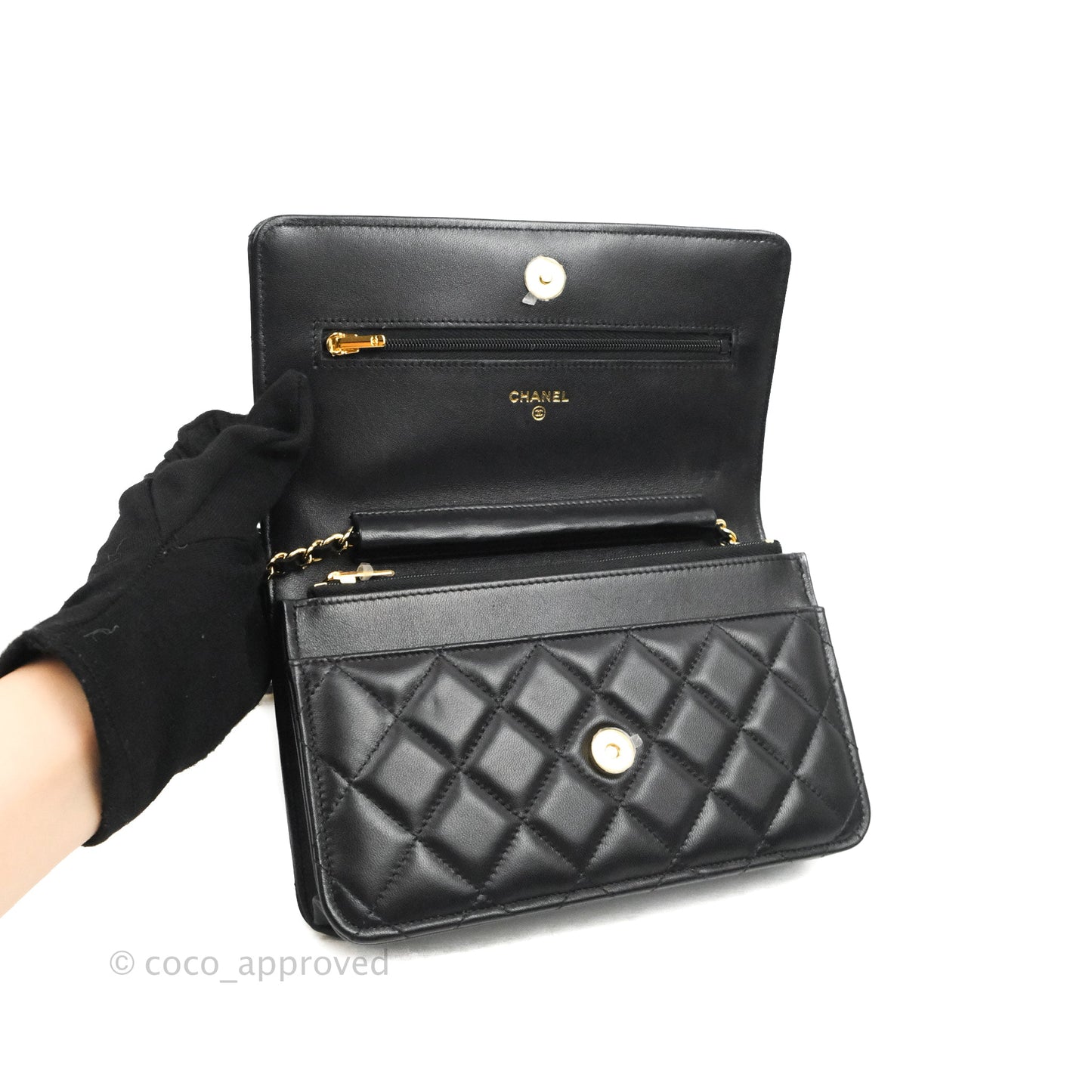 Chanel Quilted Classic Wallet on Chain WOC Black Lambskin Gold Hardware