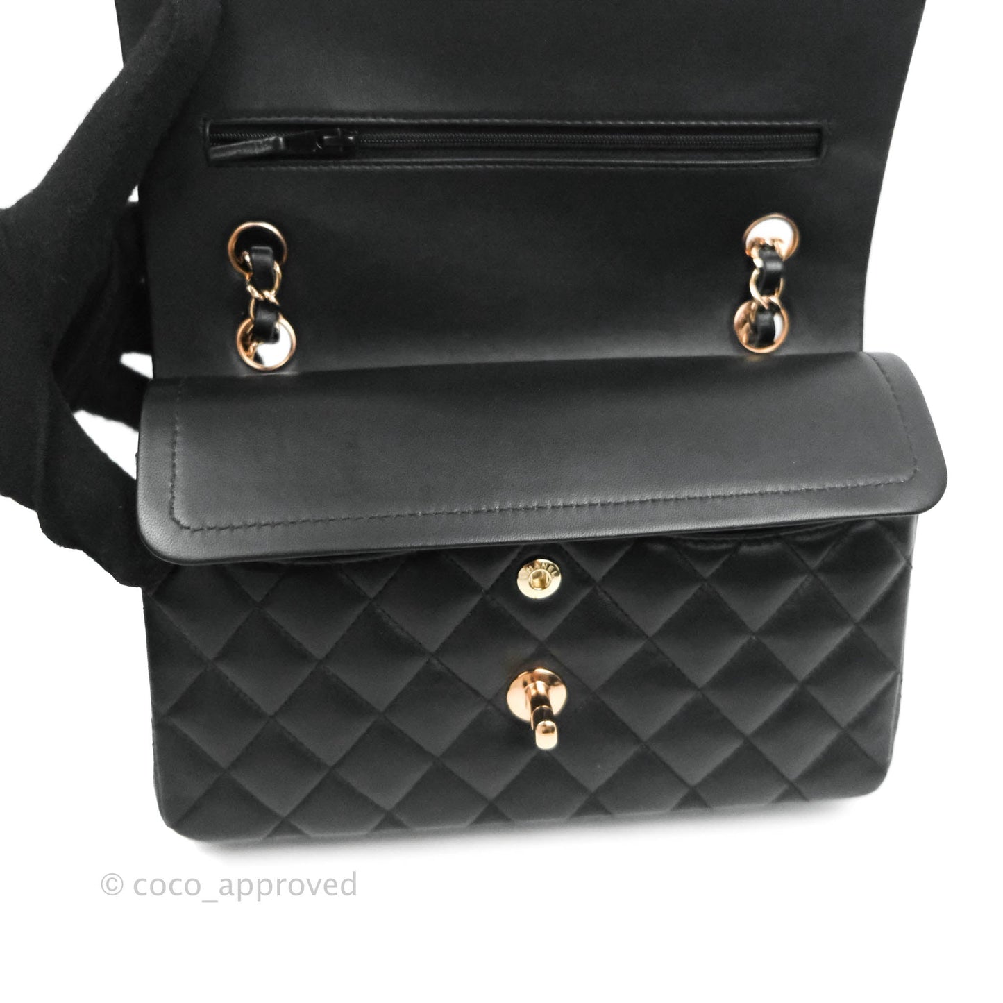 Chanel Classic Small S/M Flap Black Lambskin Rose Pink-Gold Hardware