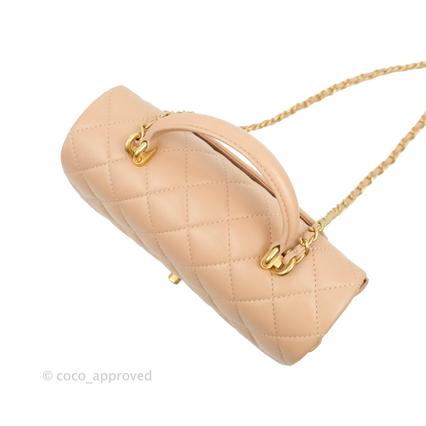 Chanel Top Handle Mini Rectangular Flap Bag Beige Lambskin Aged Gold Hardware