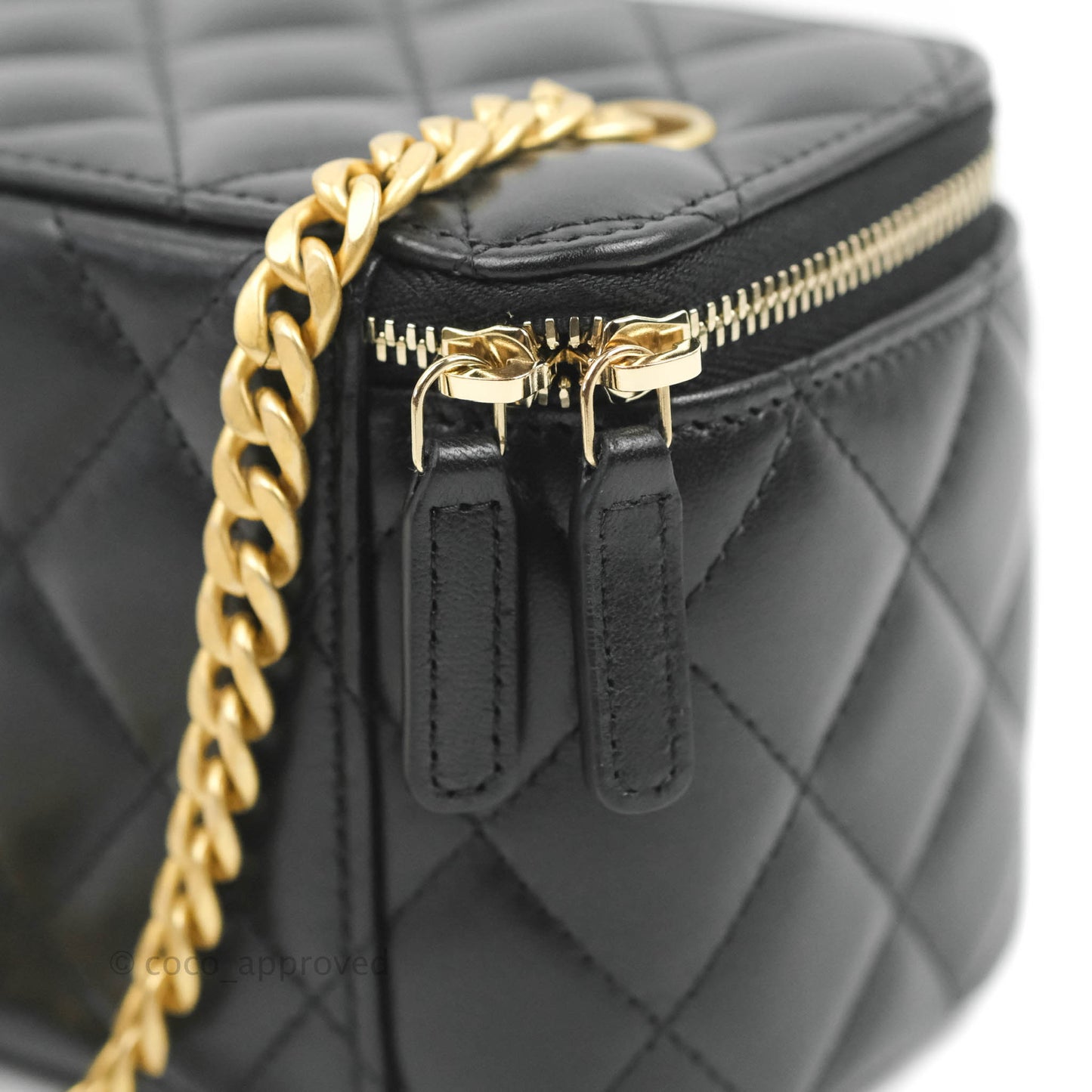 Chanel Vanity with Adjustable Chain Black Lambskin Aged Gold Hardware 22K