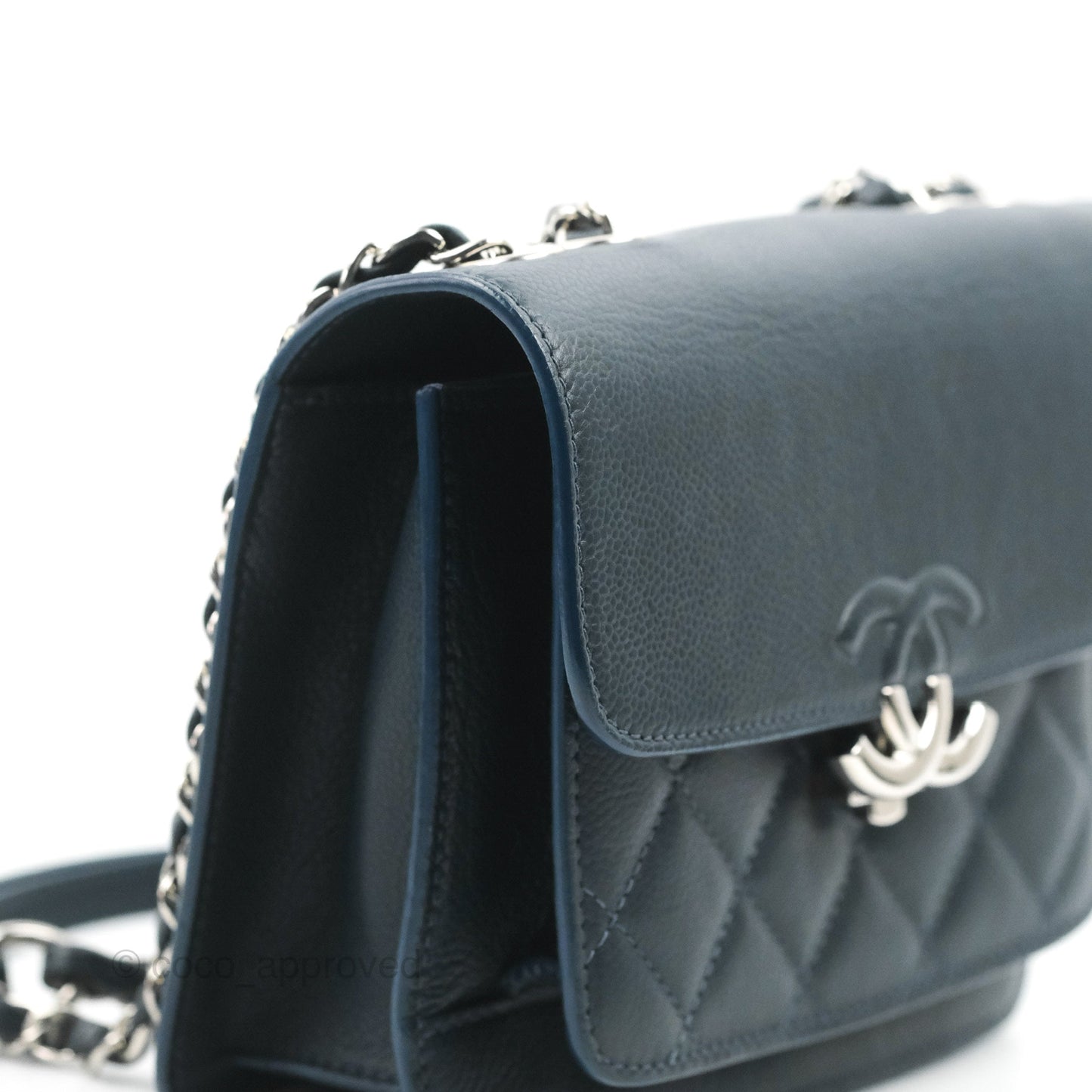 Chanel Small CC Box Flap Bag Prussian Blue Caviar Silver Hardware