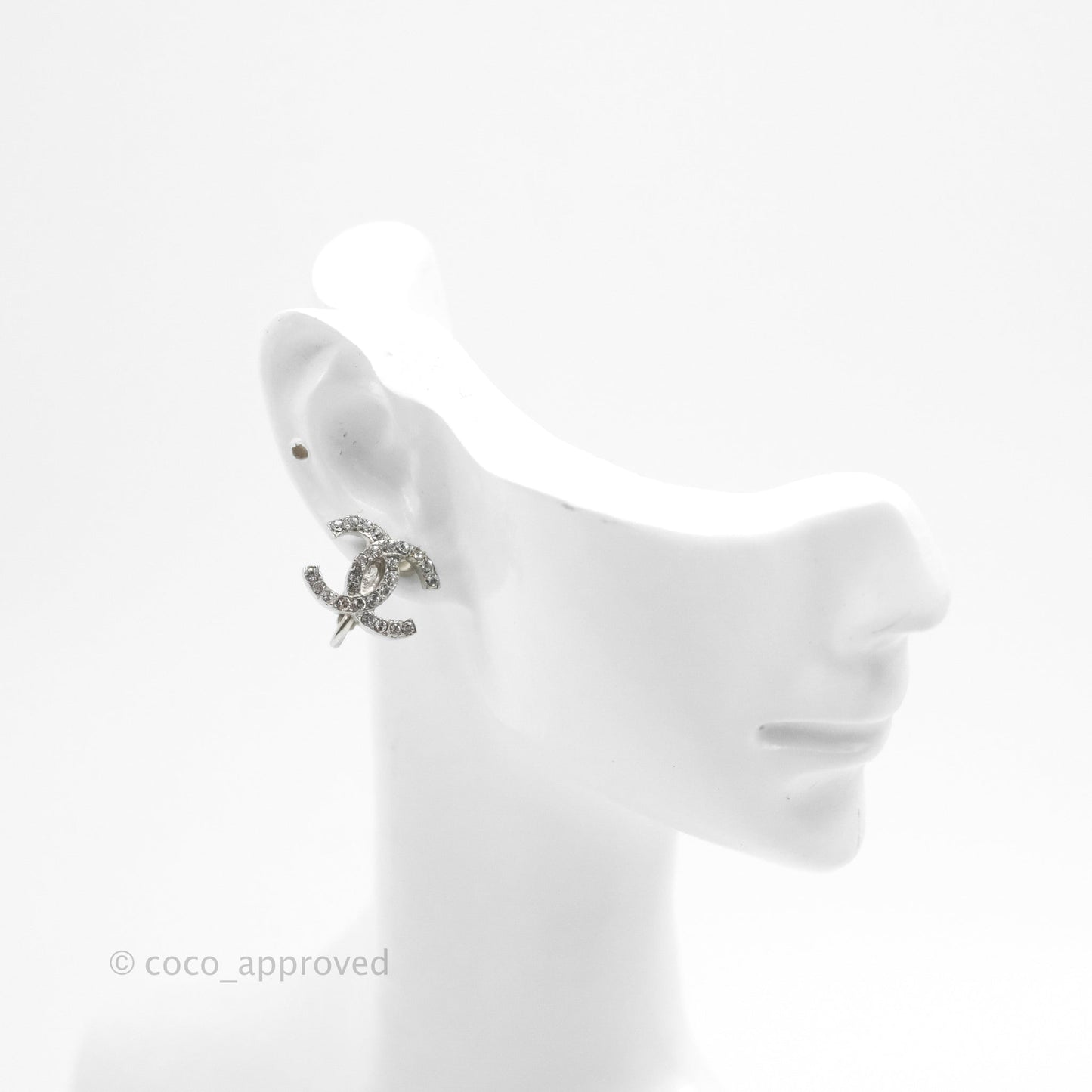 Chanel Crystal CC Earrings Ear Clip Silver Tone 20B