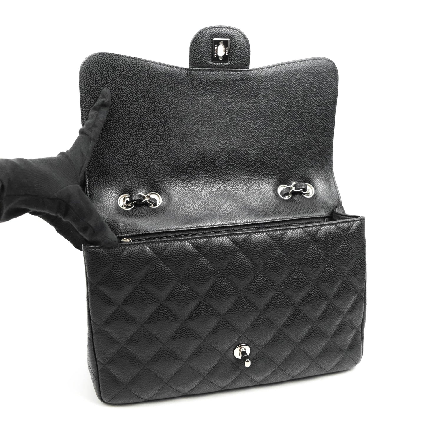 Chanel Jumbo Single Flap Black Caviar Silver Hardware
