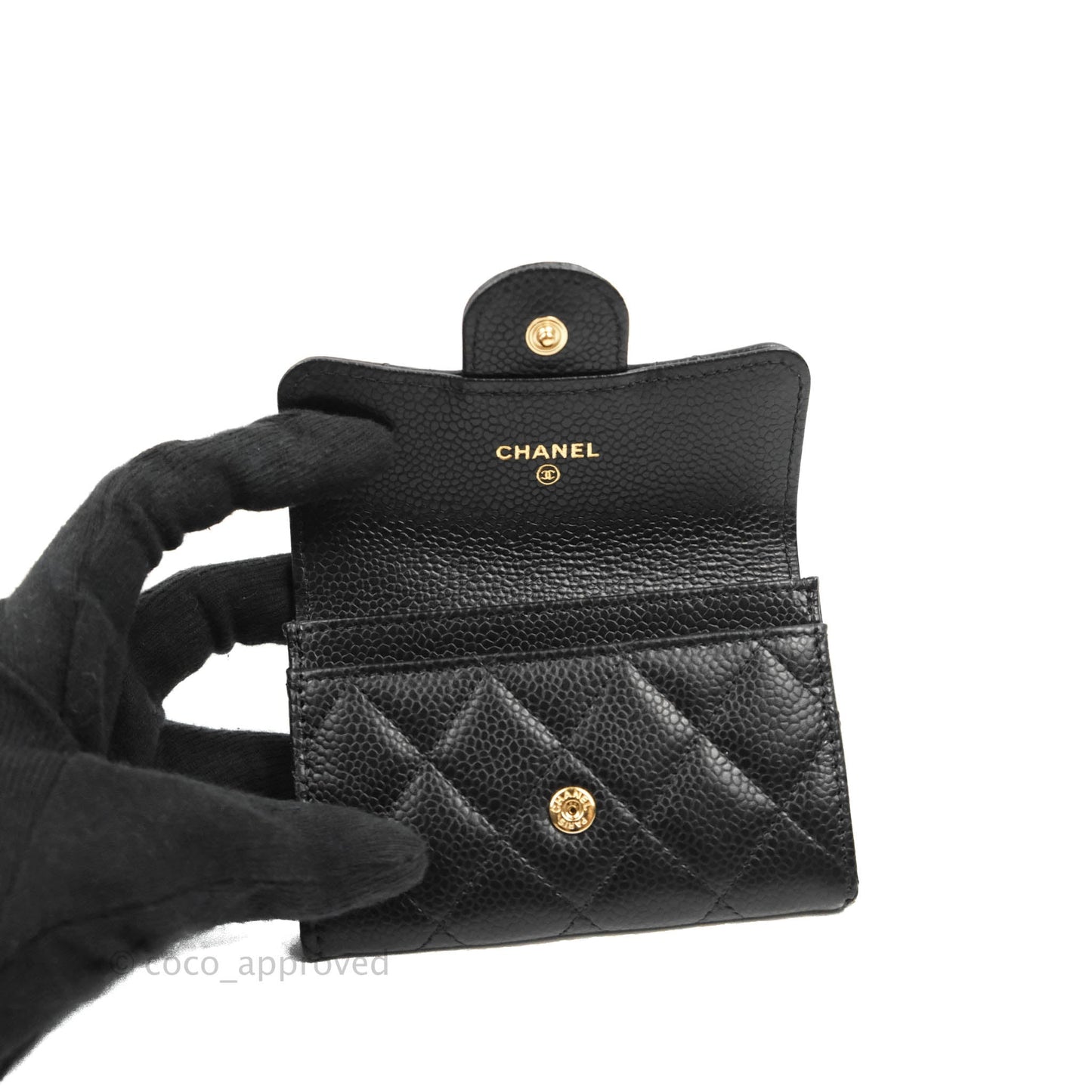 Chanel Quilted Flap Card Holder Black Caviar Gold Hardware