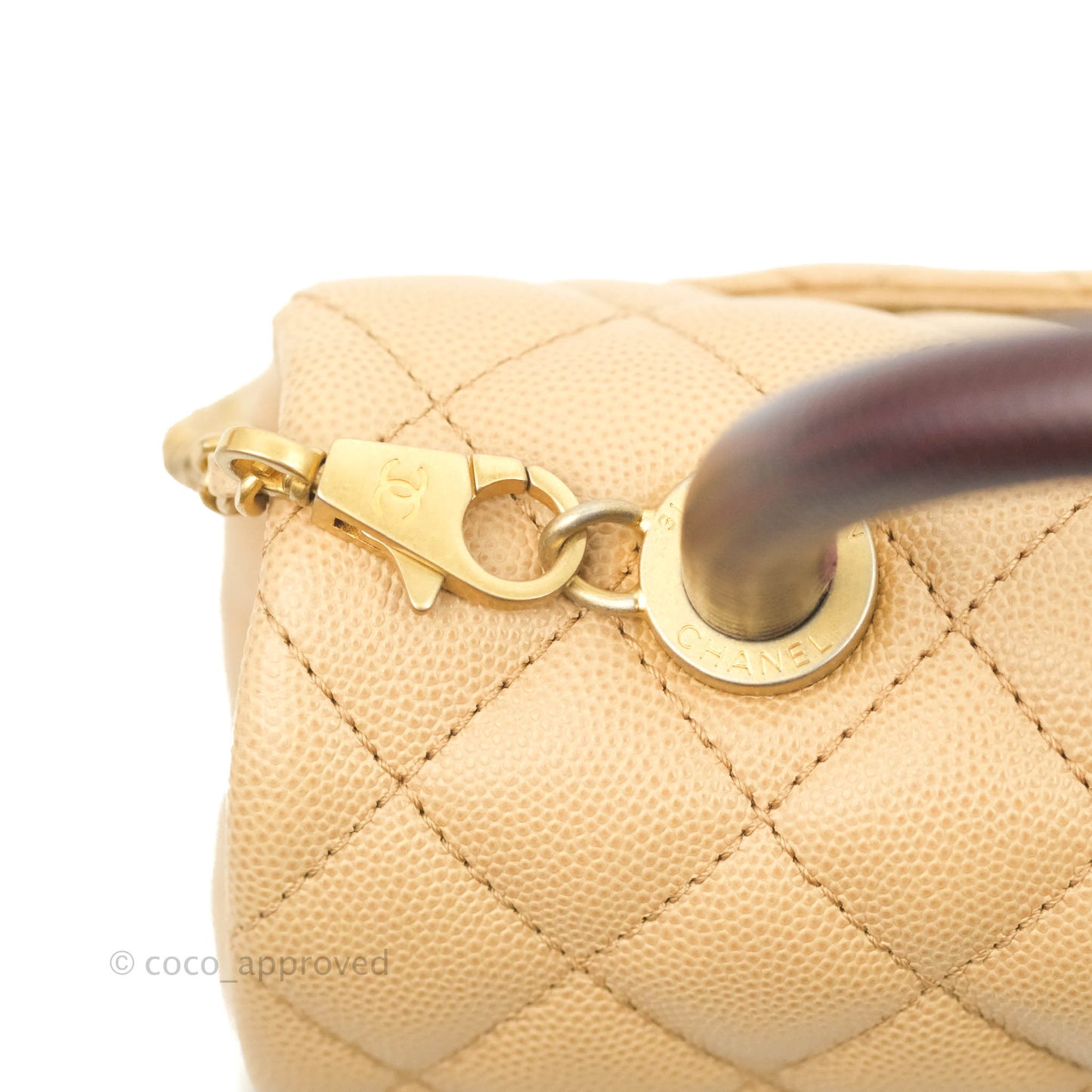 Chanel Small Coco Handle Quilted Beige Caviar Gold Hardware Lizard Embossed Handle