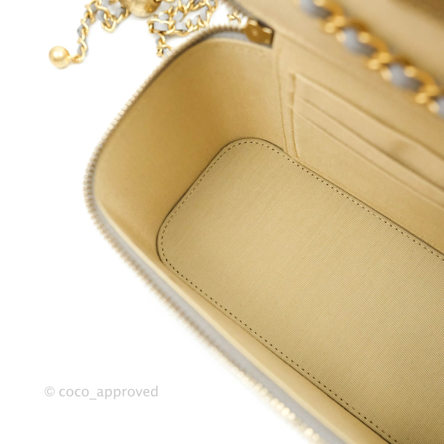 Chanel Vanity with Pearl Crush Chain Grey Lambskin Aged Gold Hardware