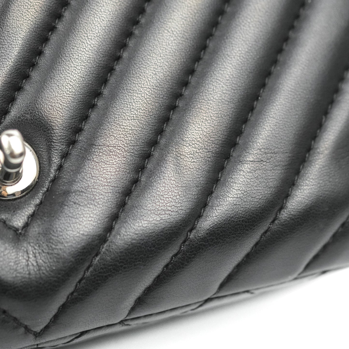 Chanel Surpique Chevron Medium Flap Black Silver Hardware