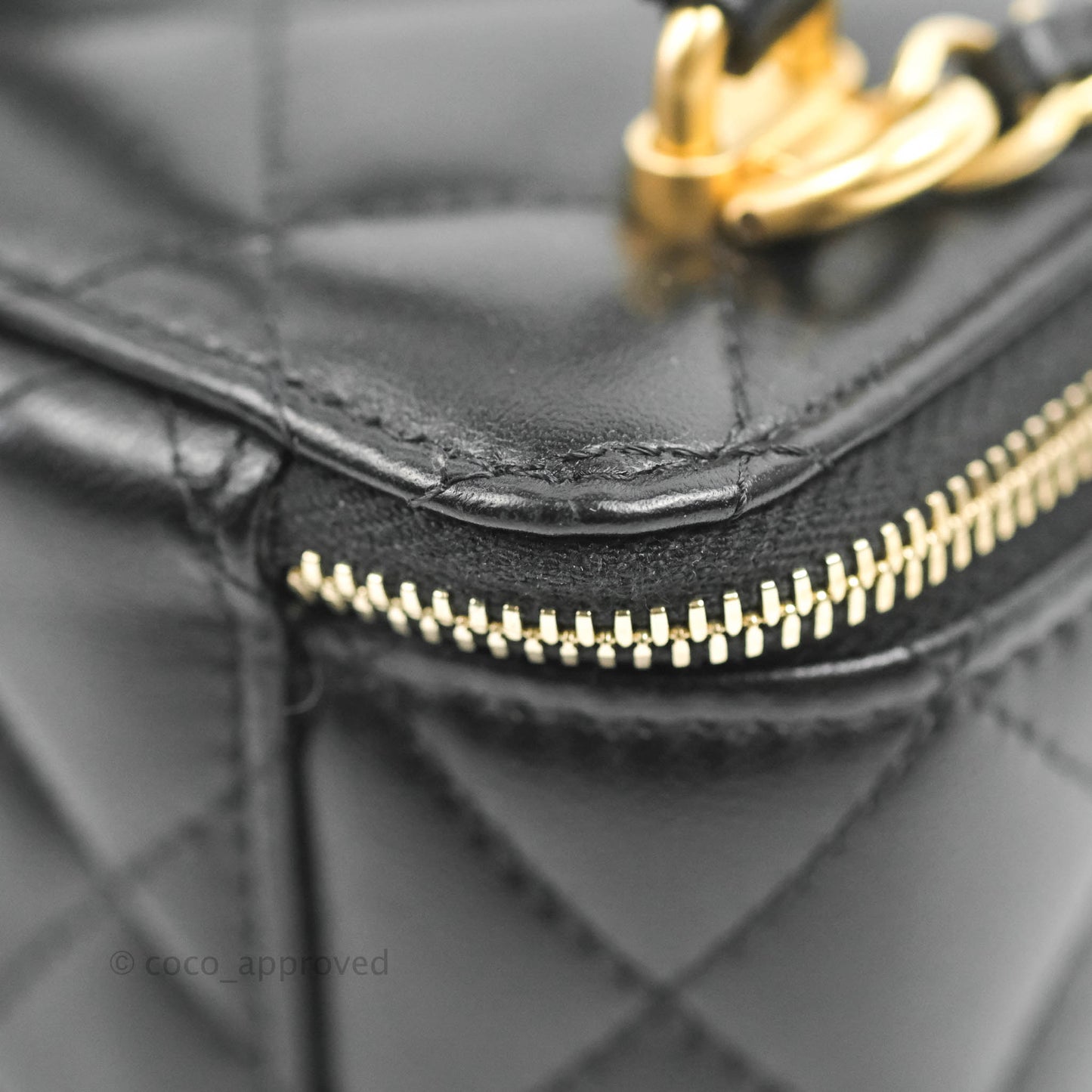 Chanel Mini Top Handle Vanity With Chain Black Lambskin Gold Hardware
