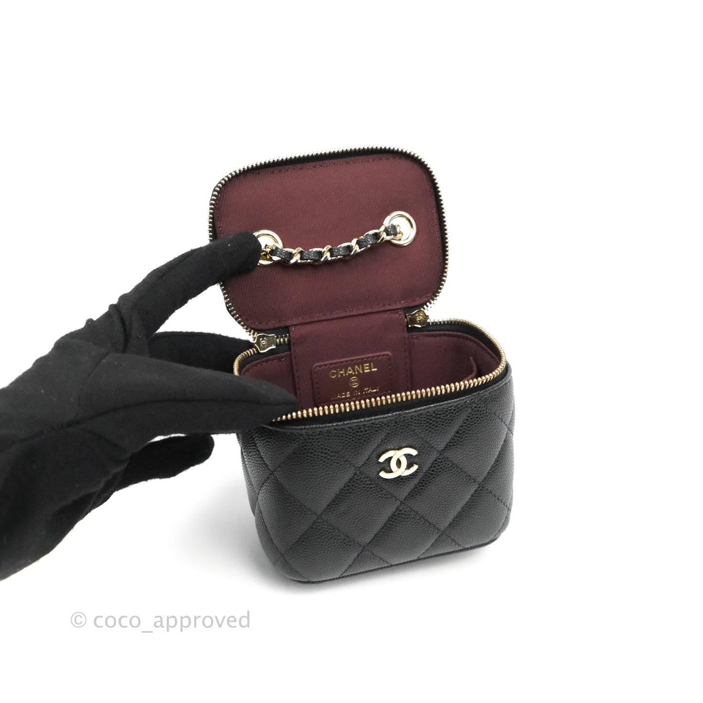 Chanel Mini Vanity With Chain Black Caviar Gold Hardware