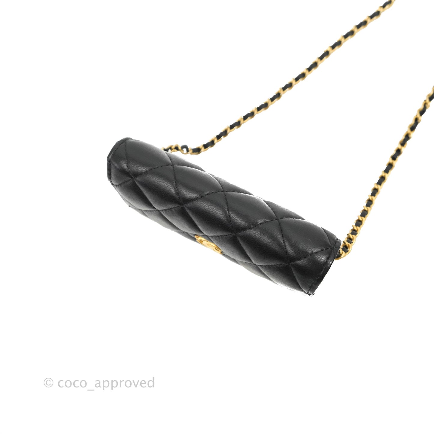 Chanel Mini Pearl Crush Clutch With Chain Belt Black Lambskin Aged Gold Hardware