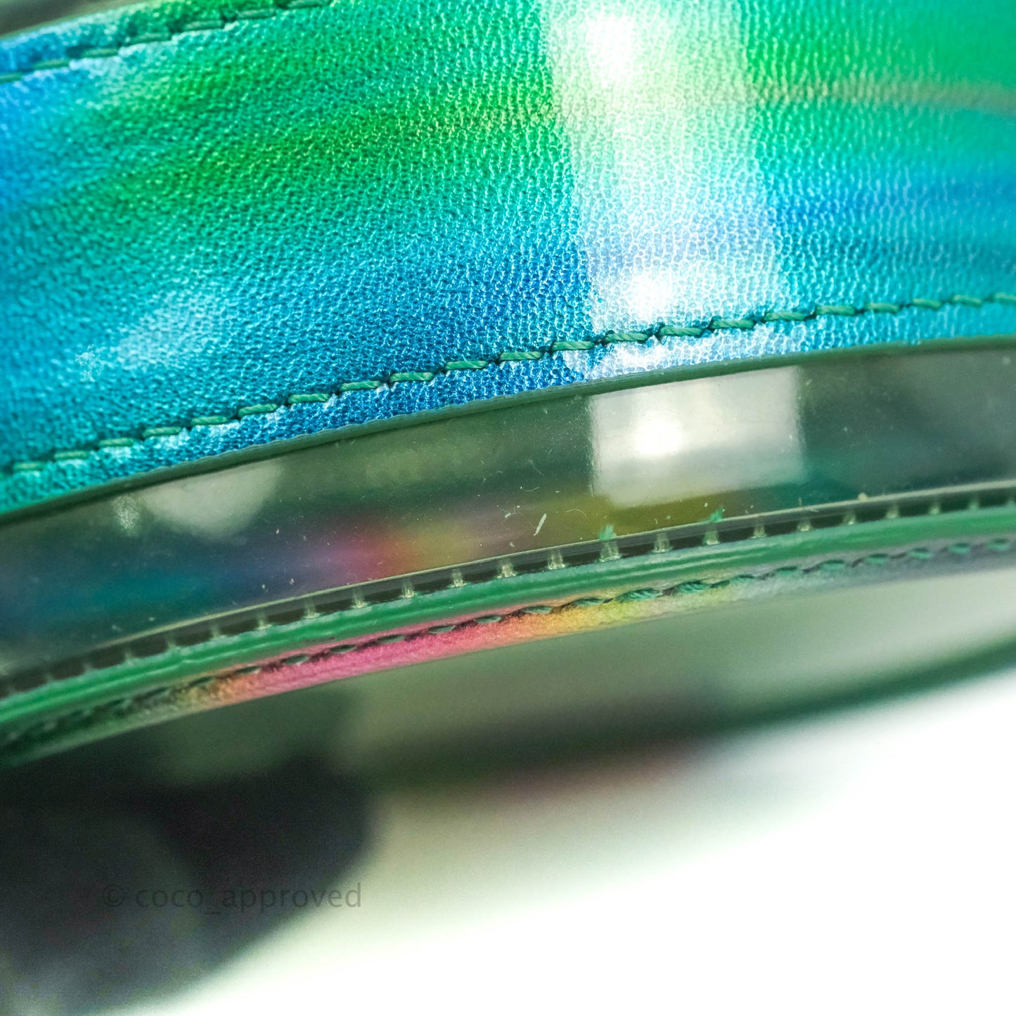 Chanel Filigree Rainbow Green PVC Round Clutch With Chain Silver Hardware 20C