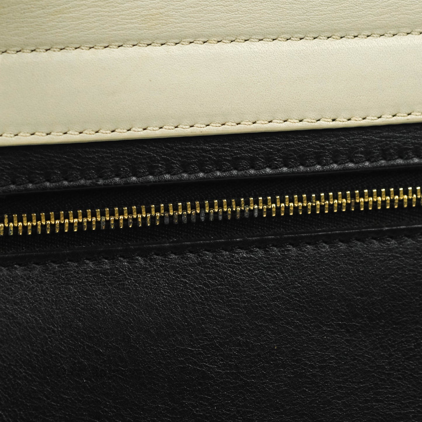 Celine Small Sleek Calfskin Tri-Color Trapeze Ivory Black Raffia