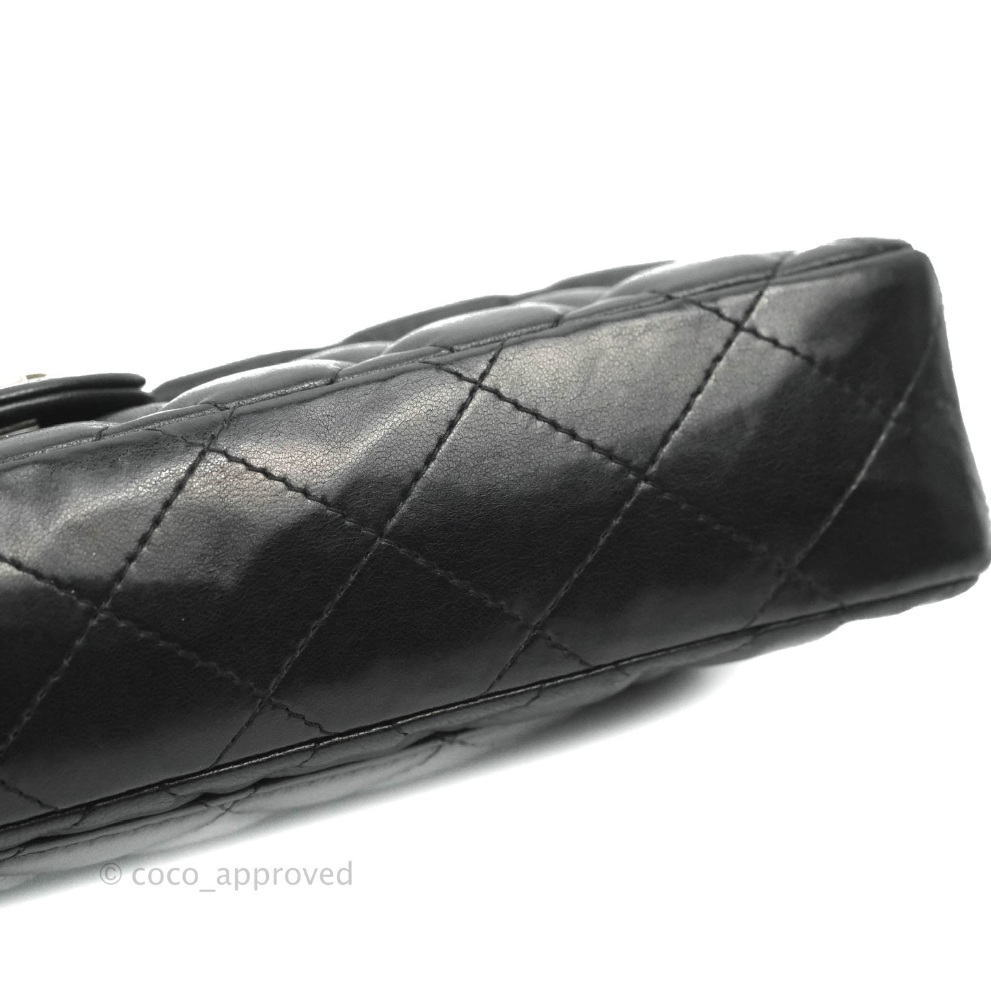 Chanel Quilted East West Flap Bag Black Lambskin Silver Hardware